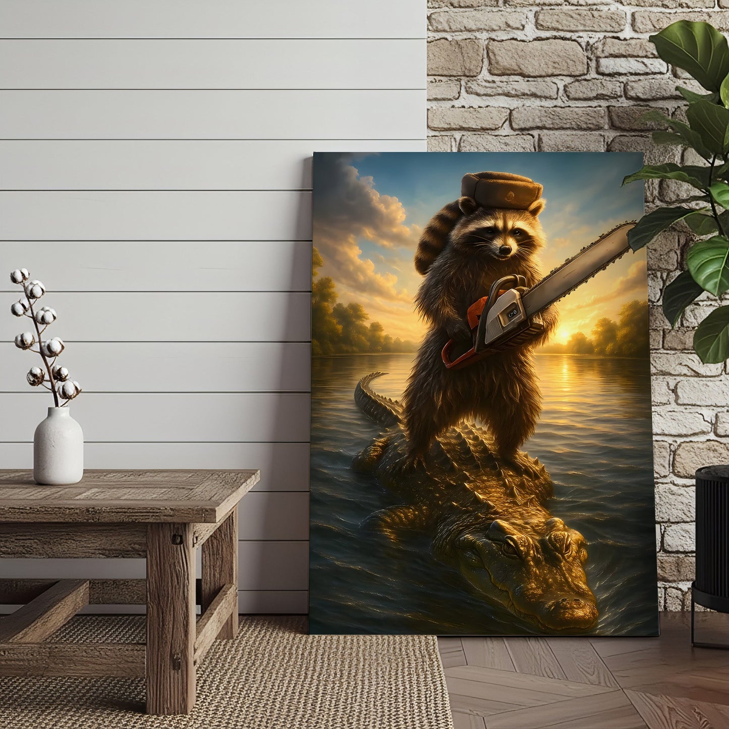 Badass Raccoon Riding Alligator Canvas – Funny Gift for Men, Hunters & Animal Lovers