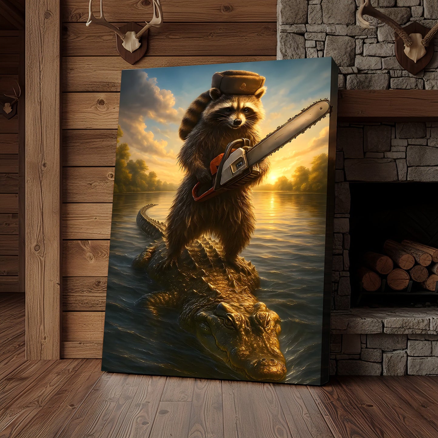 Badass Raccoon Riding Alligator Canvas – Funny Gift for Men, Hunters & Animal Lovers