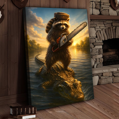 Badass Raccoon Riding Alligator Canvas – Funny Gift for Men, Hunters & Animal Lovers