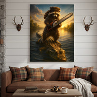 Badass Raccoon Riding Alligator Canvas – Funny Gift for Men, Hunters & Animal Lovers