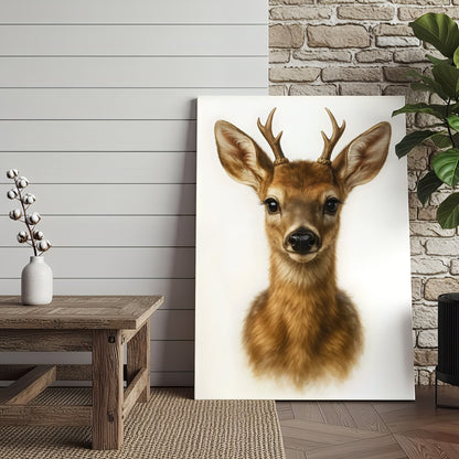 Minimalist Deer Canvas Wall Art, Realistic Baby Buck Portrait, Modern Wildlife Animal Print for Rustic Cabin or Farmhous