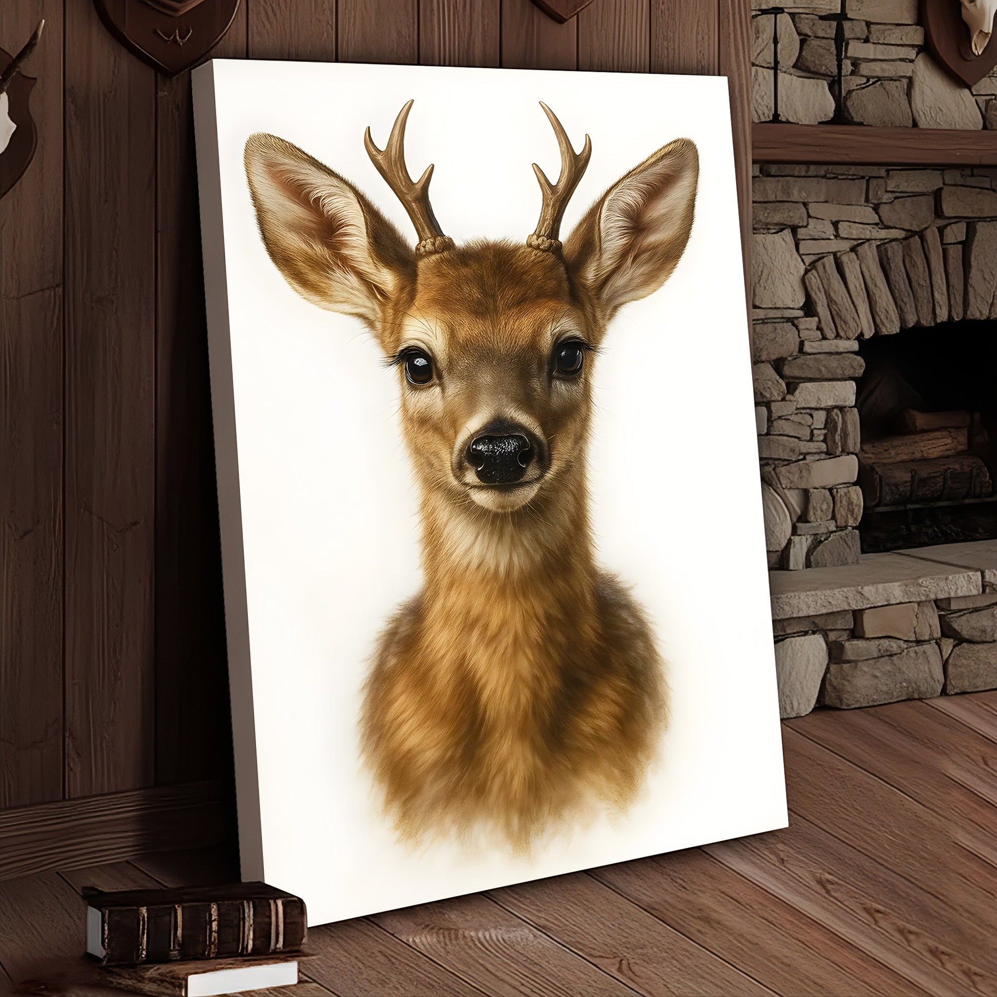Minimalist Deer Canvas Wall Art, Realistic Baby Buck Portrait, Modern Wildlife Animal Print for Rustic Cabin or Farmhous