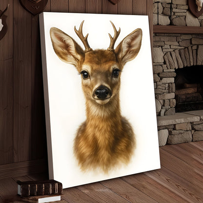 Minimalist Deer Canvas Wall Art, Realistic Baby Buck Portrait, Modern Wildlife Animal Print for Rustic Cabin or Farmhous