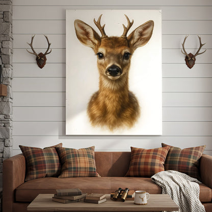 Minimalist Deer Canvas Wall Art, Realistic Baby Buck Portrait, Modern Wildlife Animal Print for Rustic Cabin or Farmhous