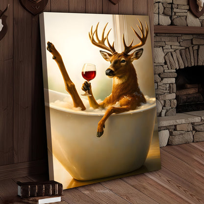 Relaxing Deer in Bathtub Funny Wall Art – Unique Gift for Hunters, Rustic Cabin Decor Canvas
