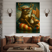 Patriotic Deer Wall Art Canvas – Funny American Flag Wall Art, Man Cave & Rustic Cabin Decor