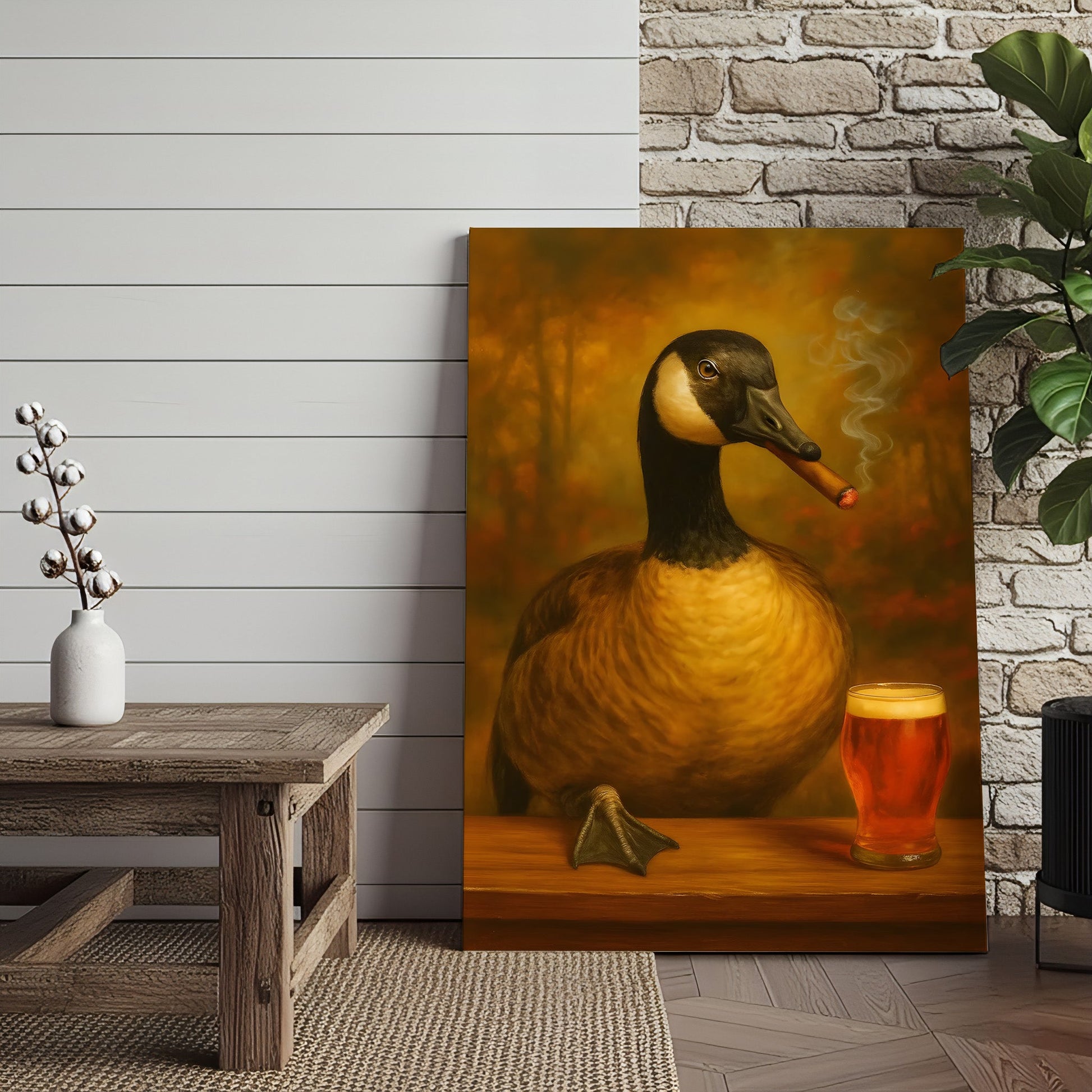Funny Goose Smoking & Drinking Cocktail Glasses Canvas – Farmhouse Cabin Wall Art