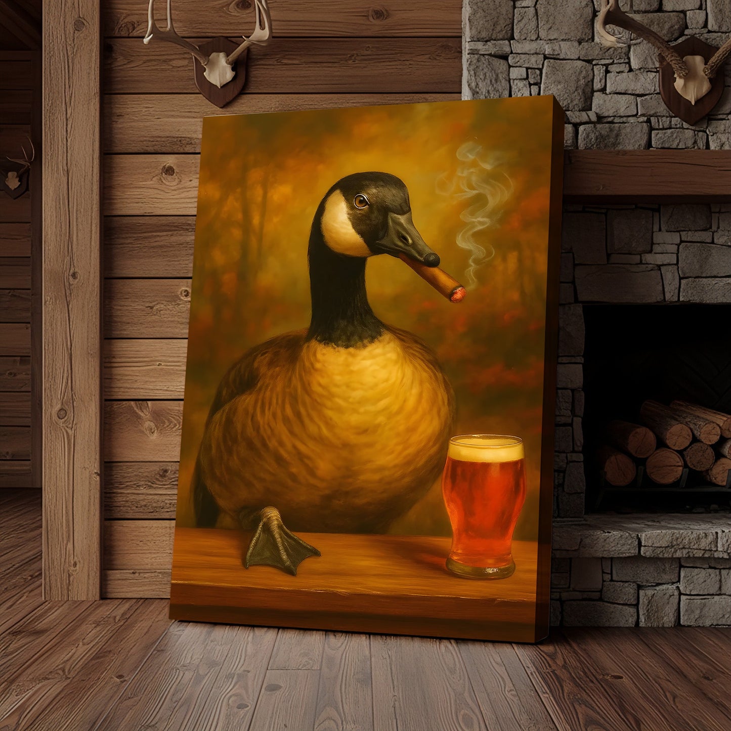Funny Goose Smoking & Drinking Cocktail Glasses Canvas – Farmhouse Cabin Wall Art