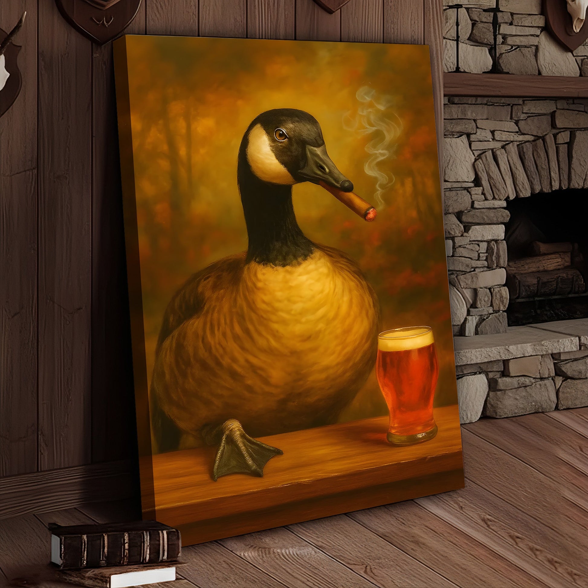 Funny Goose Smoking & Drinking Cocktail Glasses Canvas – Farmhouse Cabin Wall Art