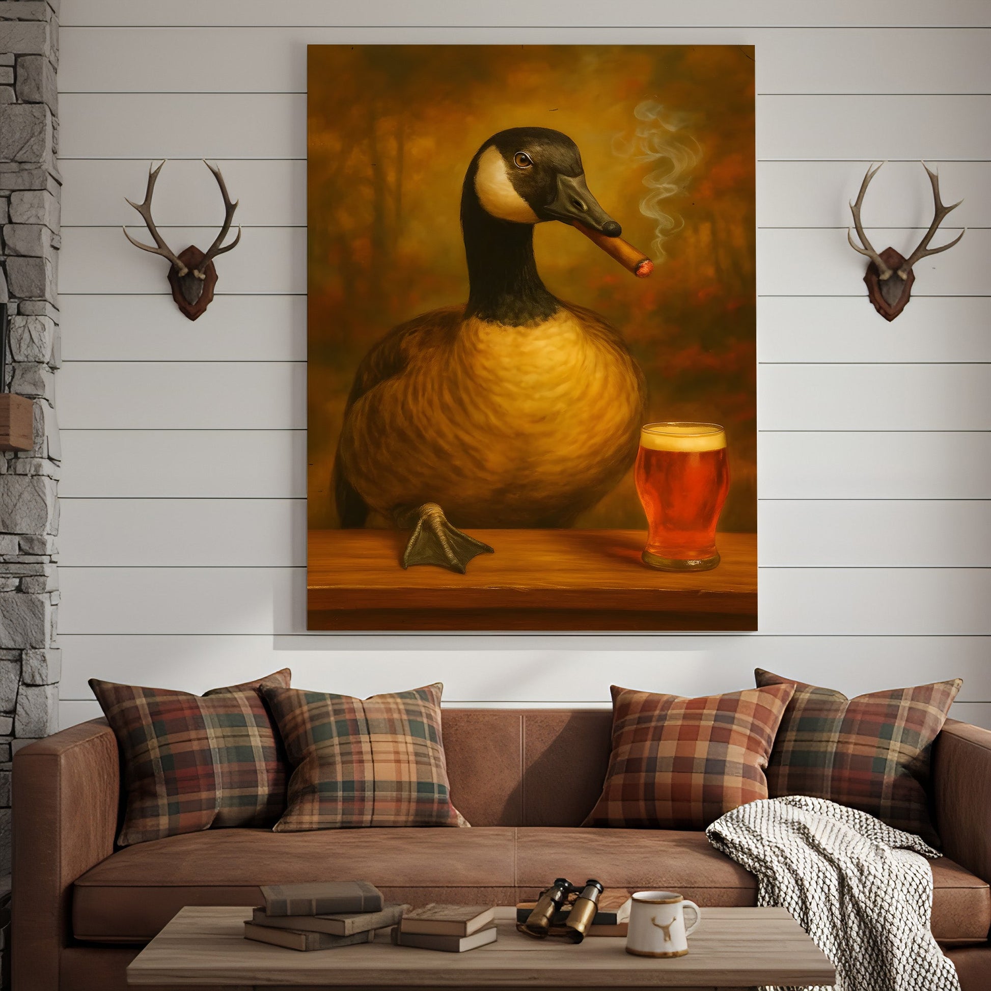 Funny Goose Smoking & Drinking Cocktail Glasses Canvas – Farmhouse Cabin Wall Art