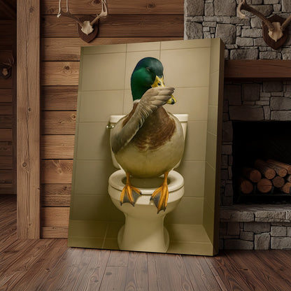 Funny Duck Bathroom Wall Art – Hilarious Rustic Toilet Canvas for Cabin, Lodge & Man Cave Decor