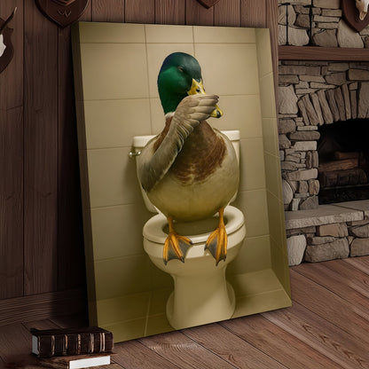 Funny Duck Bathroom Wall Art – Hilarious Rustic Toilet Canvas for Cabin, Lodge & Man Cave Decor