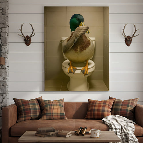Funny Duck Bathroom Wall Art – Hilarious Rustic Toilet Canvas for Cabin, Lodge & Man Cave Decor