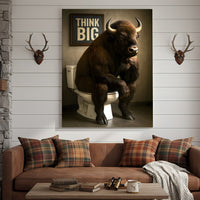 Funny Buffalo Bathroom Wall Art – Think Big Bison Canvas, Rustic Farmhouse Animal Decor