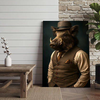 Gentleman Boar Canvas Wall Art – Unique Funny Gift for Men, Hunters Who Love Style