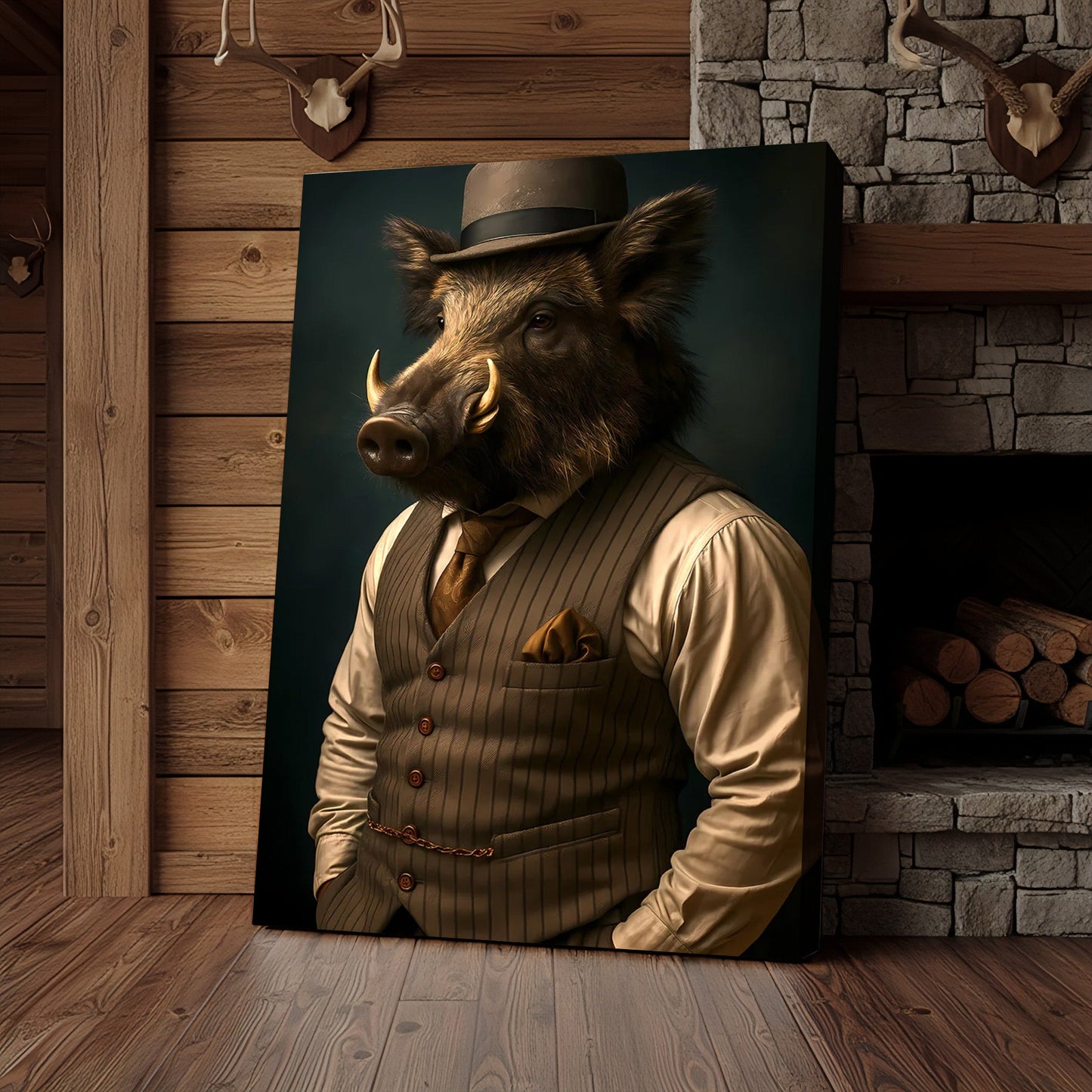 Gentleman Boar Canvas Wall Art – Unique Funny Gift for Men, Hunters Who Love Style