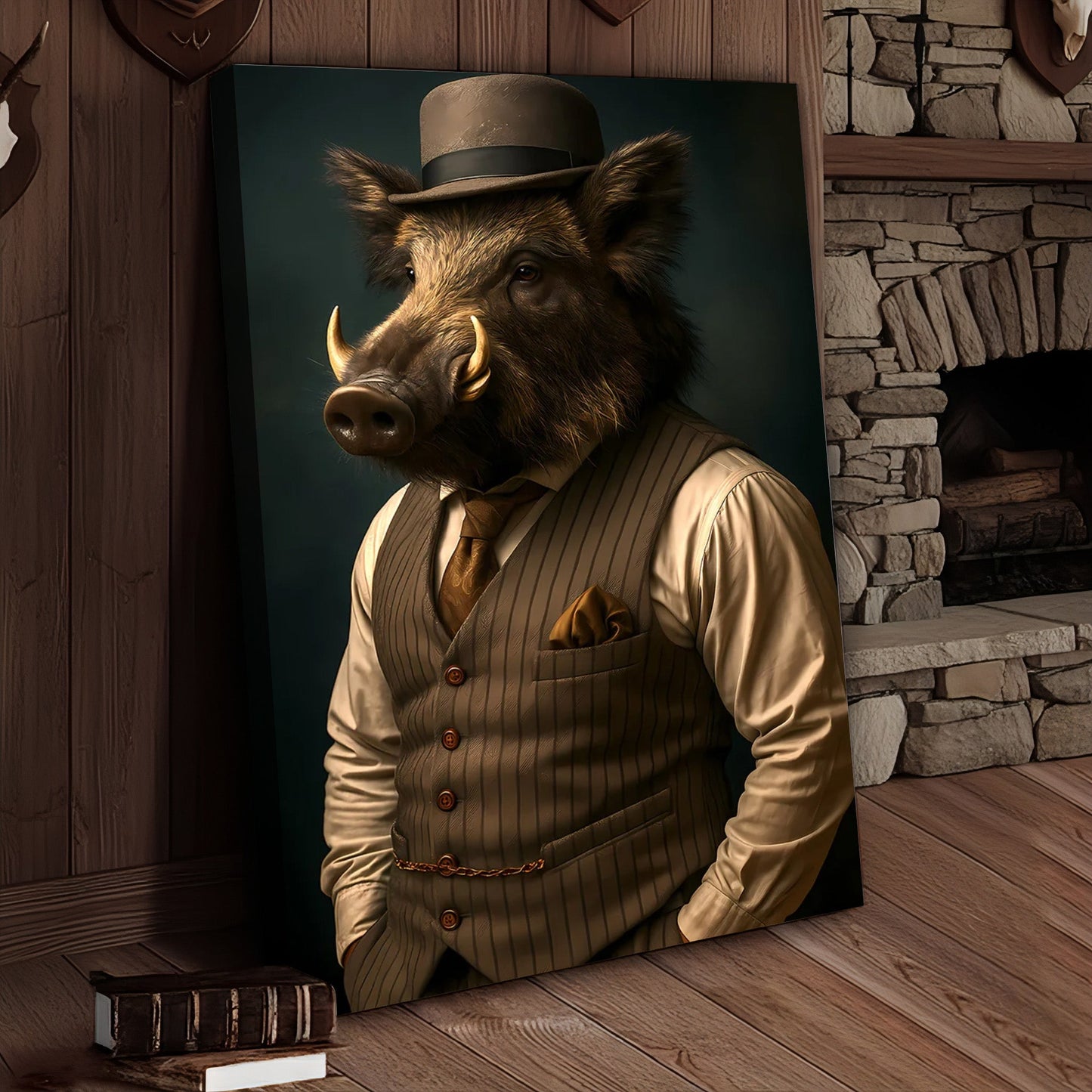 Gentleman Boar Canvas Wall Art – Unique Funny Gift for Men, Hunters Who Love Style