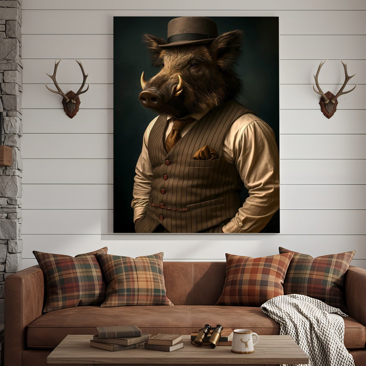 Gentleman Boar Canvas Wall Art – Unique Funny Gift for Men, Hunters Who Love Style