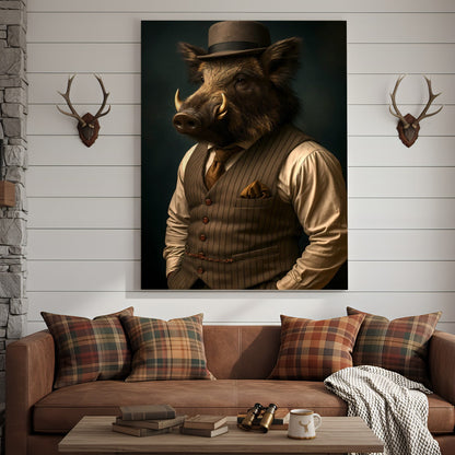 Gentleman Boar Canvas Wall Art – Unique Funny Gift for Men, Hunters Who Love Style