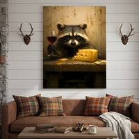 Raccoon with Wine and Cheese Canvas – Funny Bar Wall Art, Gentleman Gift for Men