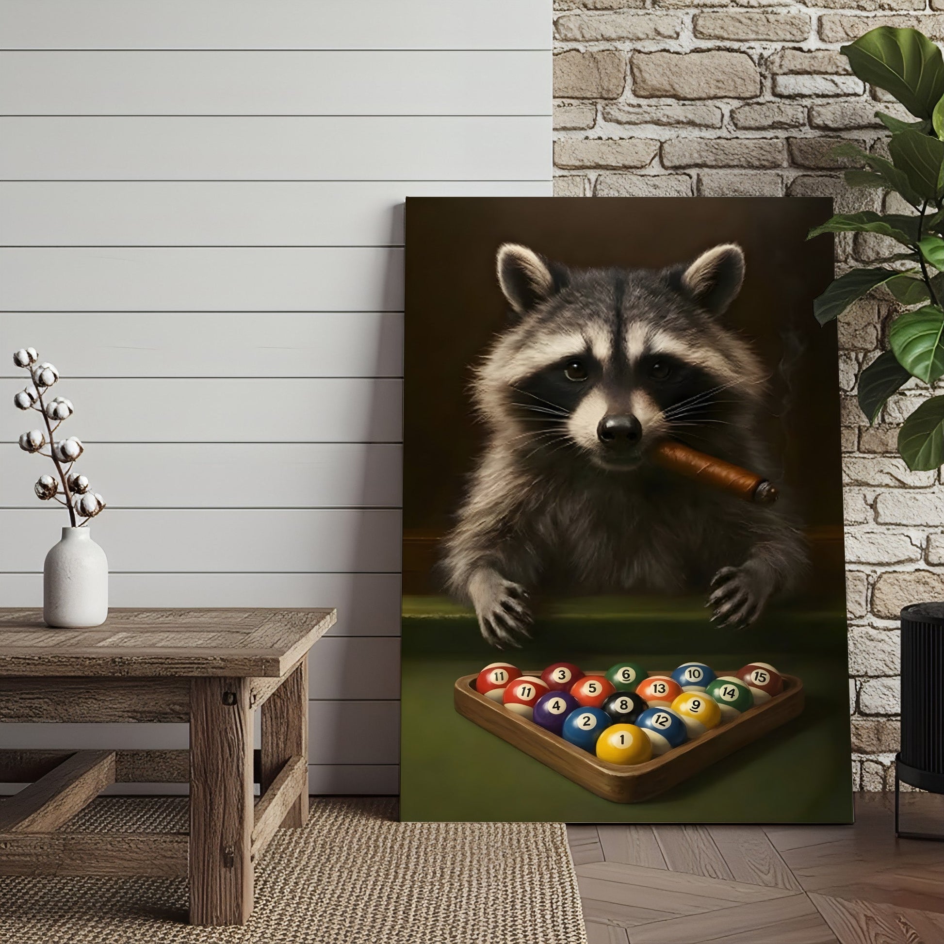 Funny Raccoon Pool Player Canvas – Perfect Gift for Billiards Lovers & Outdoors Men