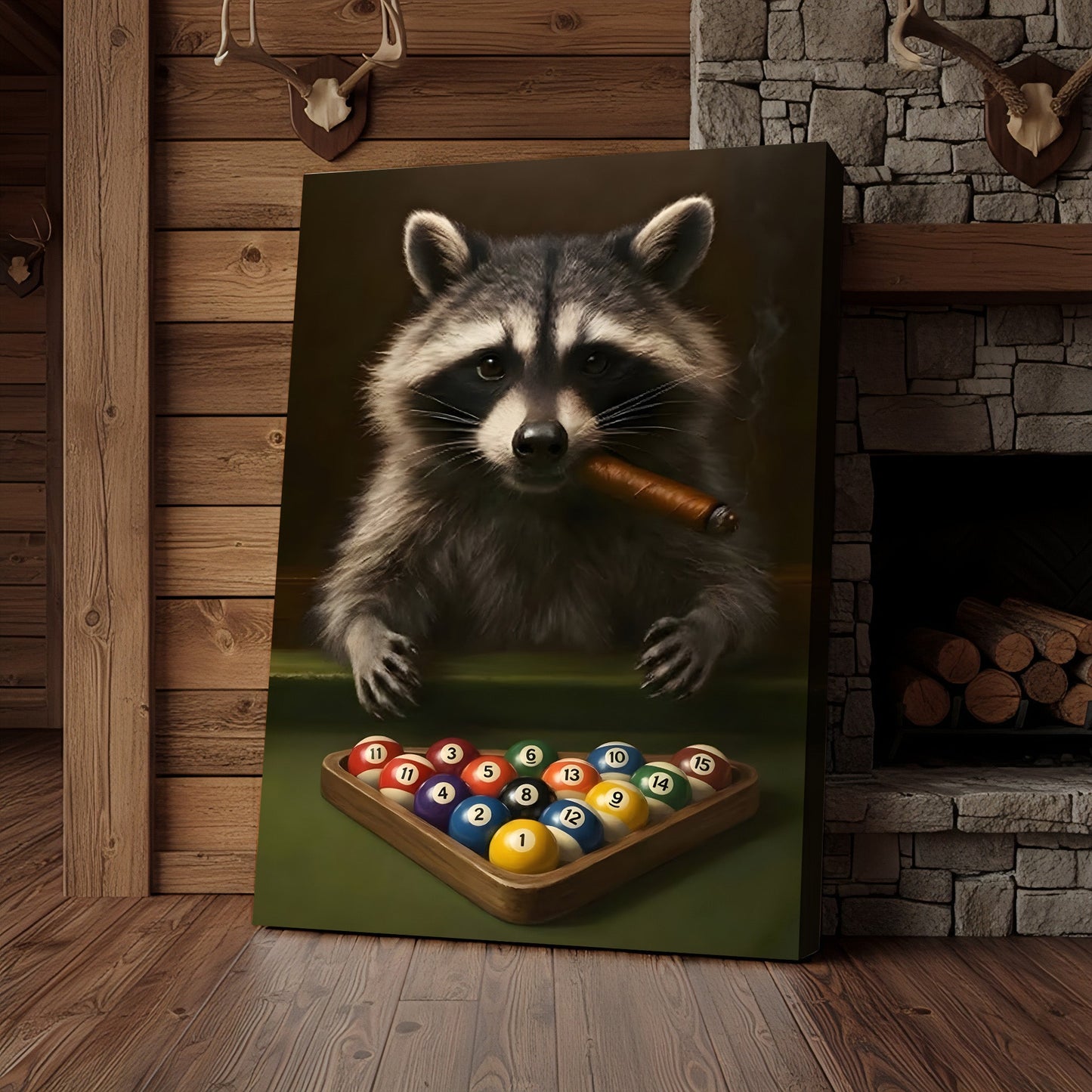 Funny Raccoon Pool Player Canvas – Perfect Gift for Billiards Lovers & Outdoors Men