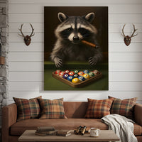Funny Raccoon Pool Player Canvas – Perfect Gift for Billiards Lovers & Outdoors Men
