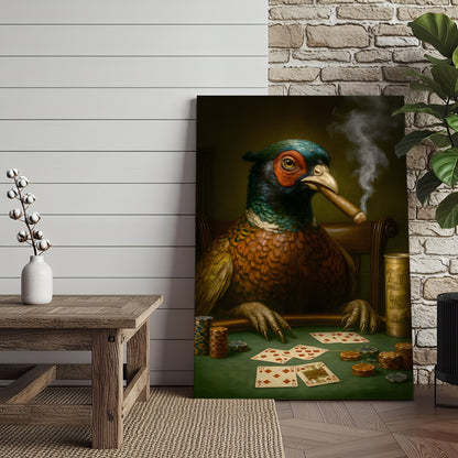 The Poker Pheansant Wall Art Canvas – Funny Smoking Pheasant Wall Art for Men