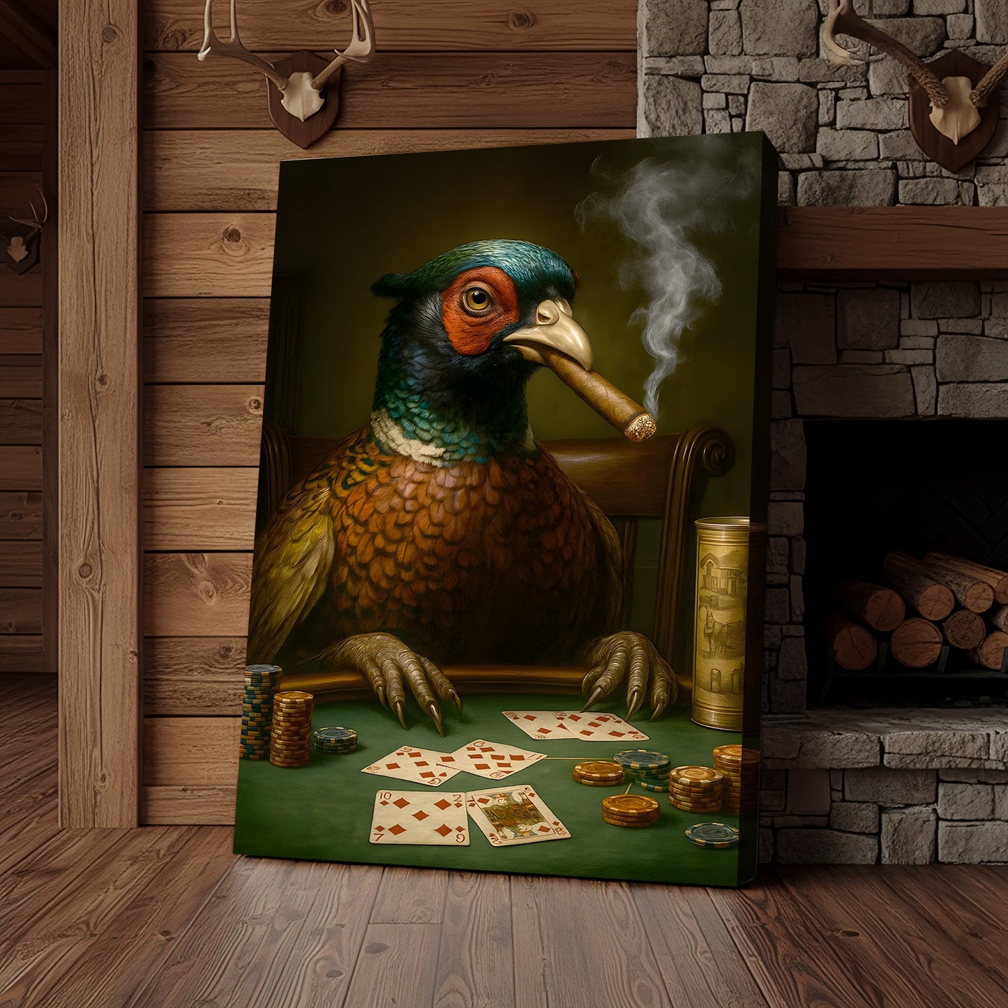 The Poker Pheansant Wall Art Canvas – Funny Smoking Pheasant Wall Art for Men