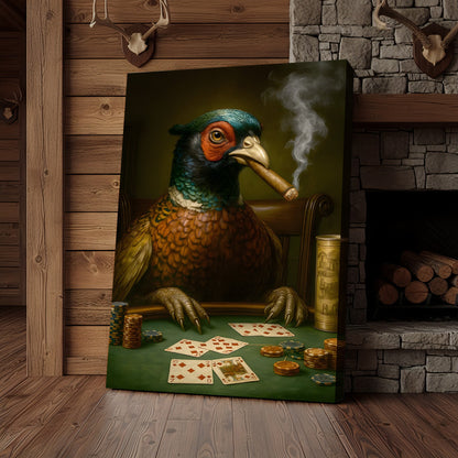 The Poker Pheansant Wall Art Canvas – Funny Smoking Pheasant Wall Art for Men