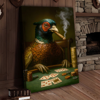 The Poker Pheansant Wall Art Canvas – Funny Smoking Pheasant Wall Art for Men