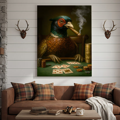 The Poker Pheansant Wall Art Canvas – Funny Smoking Pheasant Wall Art for Men