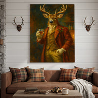 Deer Gentleman Wall Art Canvas – Whiskey Hunter Canvas Decor for Rustic Cabin, Lodge & Man Cave Gift