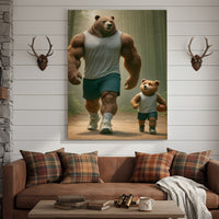 Buff Bear Dad and Cub Canvas Wall Art, Fitness Father and Son Bear Print, Basketball Kids Room & Home Gym Decor