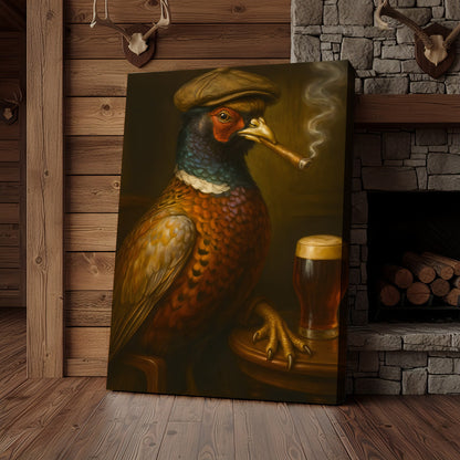 Pheasant Beer & Smoking Canvas – Funny Rustic Wall Art for Hunters, Bar & Man Cave Decor