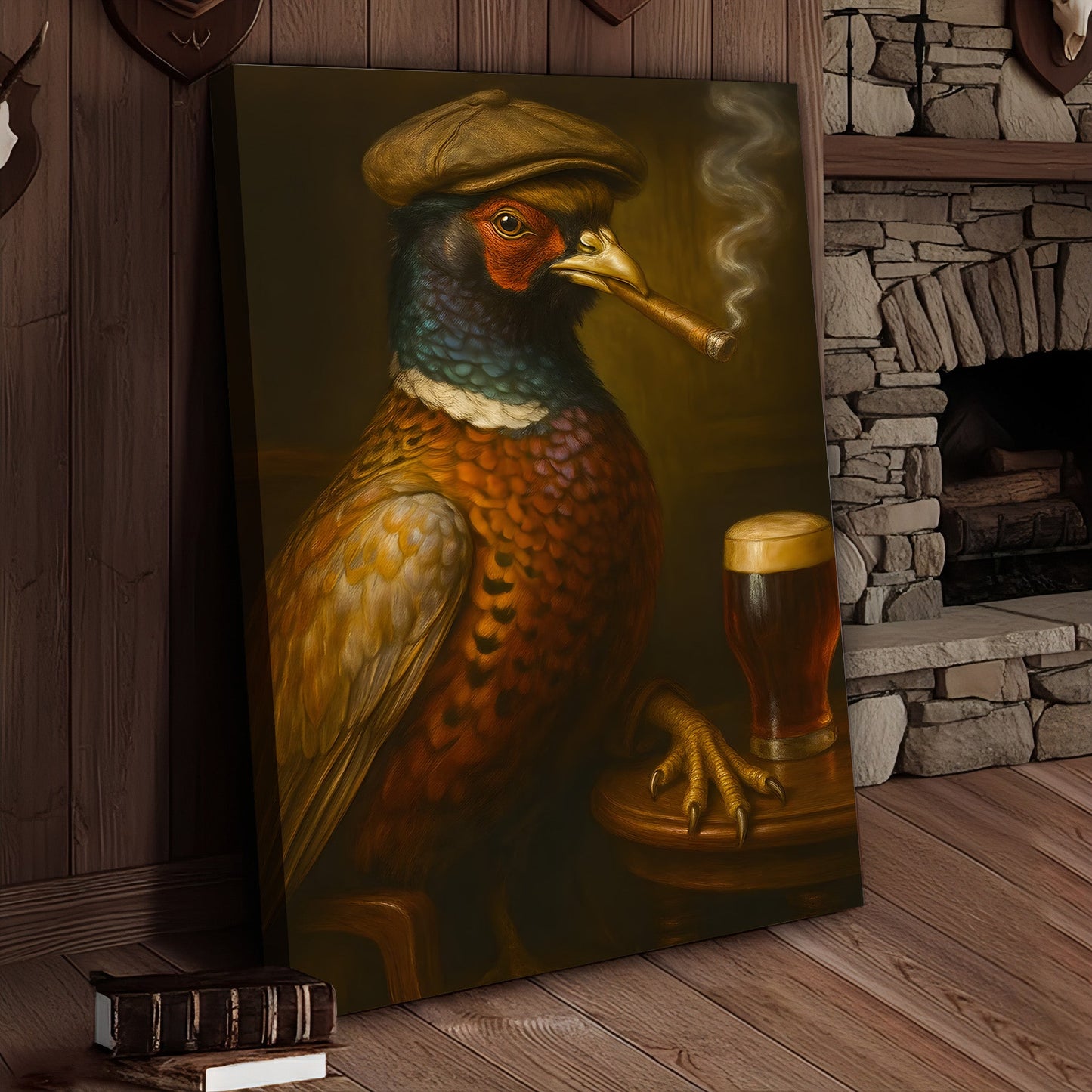 Pheasant Beer & Smoking Canvas – Funny Rustic Wall Art for Hunters, Bar & Man Cave Decor