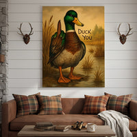 Funny Mallard Duck Canvas Wall Art – Cheeky Bathroom Decor, Rustic Lake House & Farmhouse Print