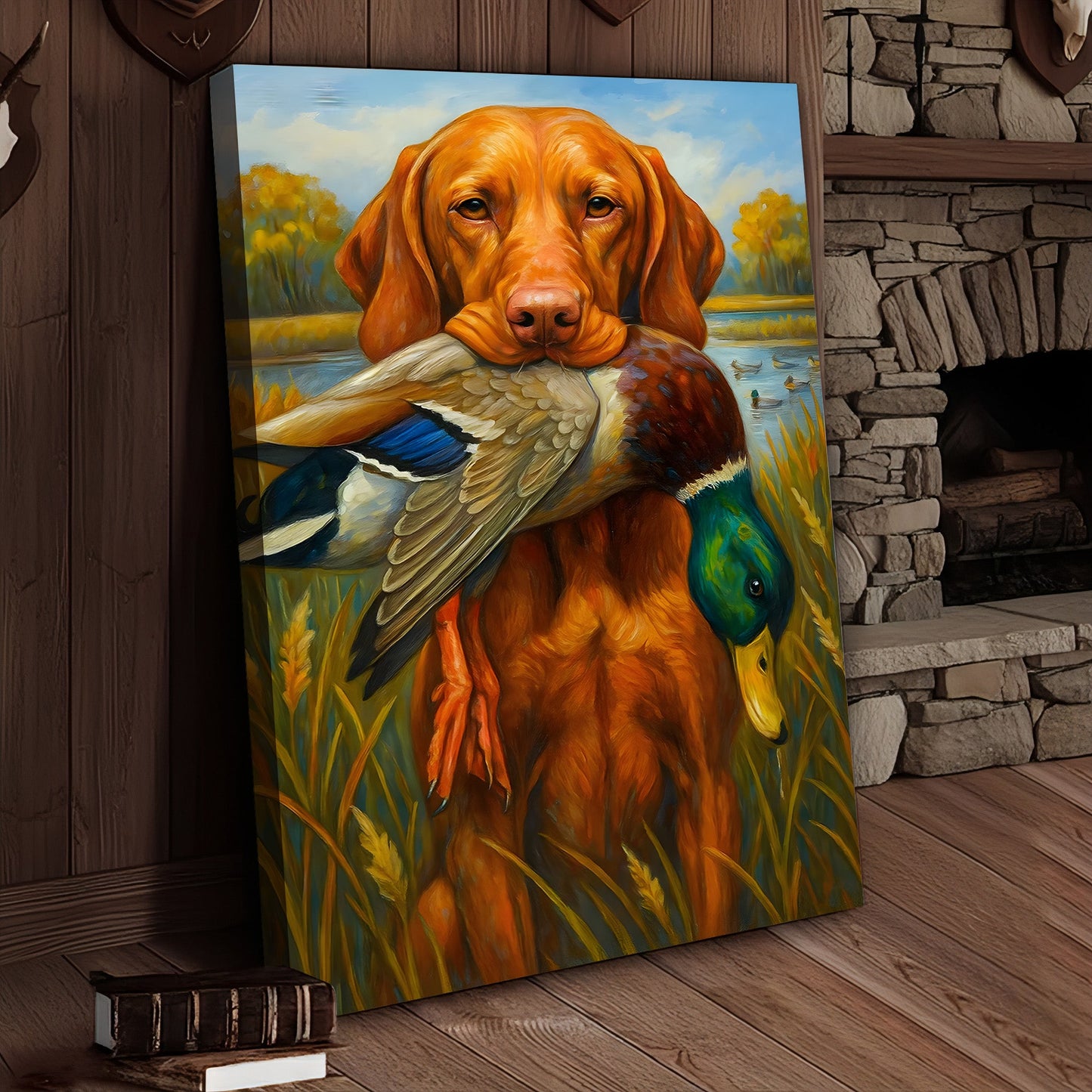 Rustic Hunting Wall Art – Dog and Duck Canvas Print