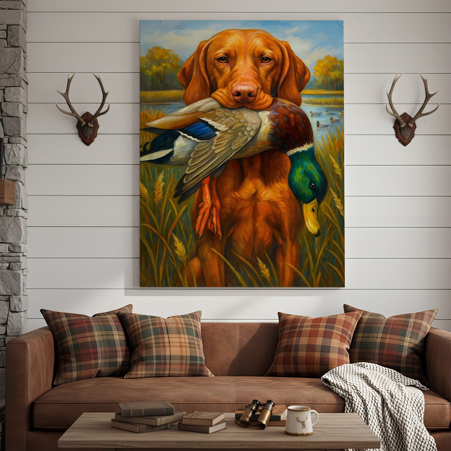 Rustic Hunting Wall Art – Dog and Duck Canvas Print