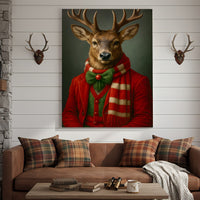 Christmas Deer Portrait Wall Art Canvas – Elegant Holiday Decor, Perfect Gift for Wildlife Lovers