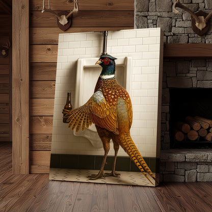 Funny Pheasant Canvas Wall Art – Hilarious Bathroom Humor Decor – Rustic Hunting Cabin Gag Gift – Quirky Lodge Animal Ar
