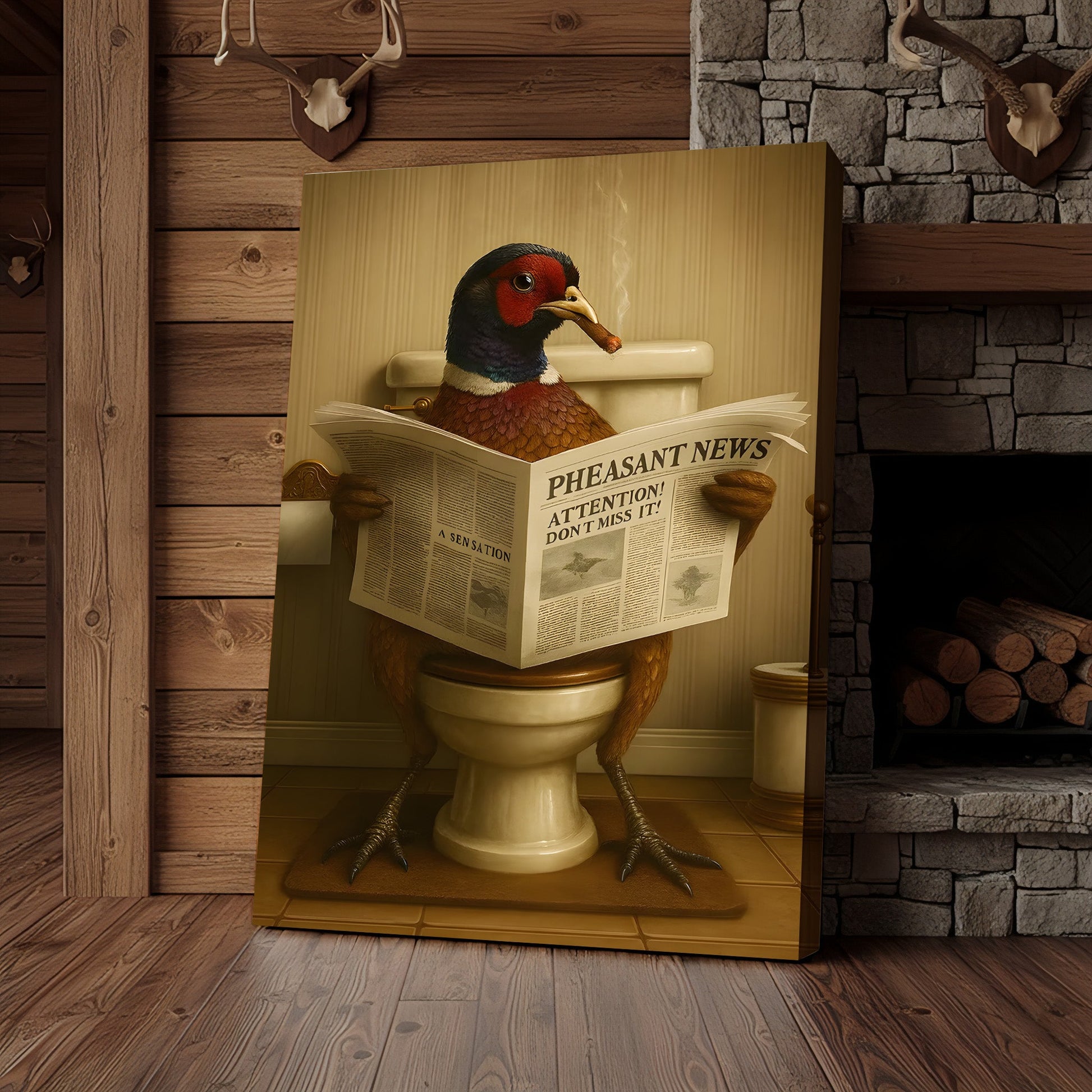 Phesan Reading News Smoking Bathroom Wall Art – Rustic Decor for Men, Hilarious Gift for Men, Hunter