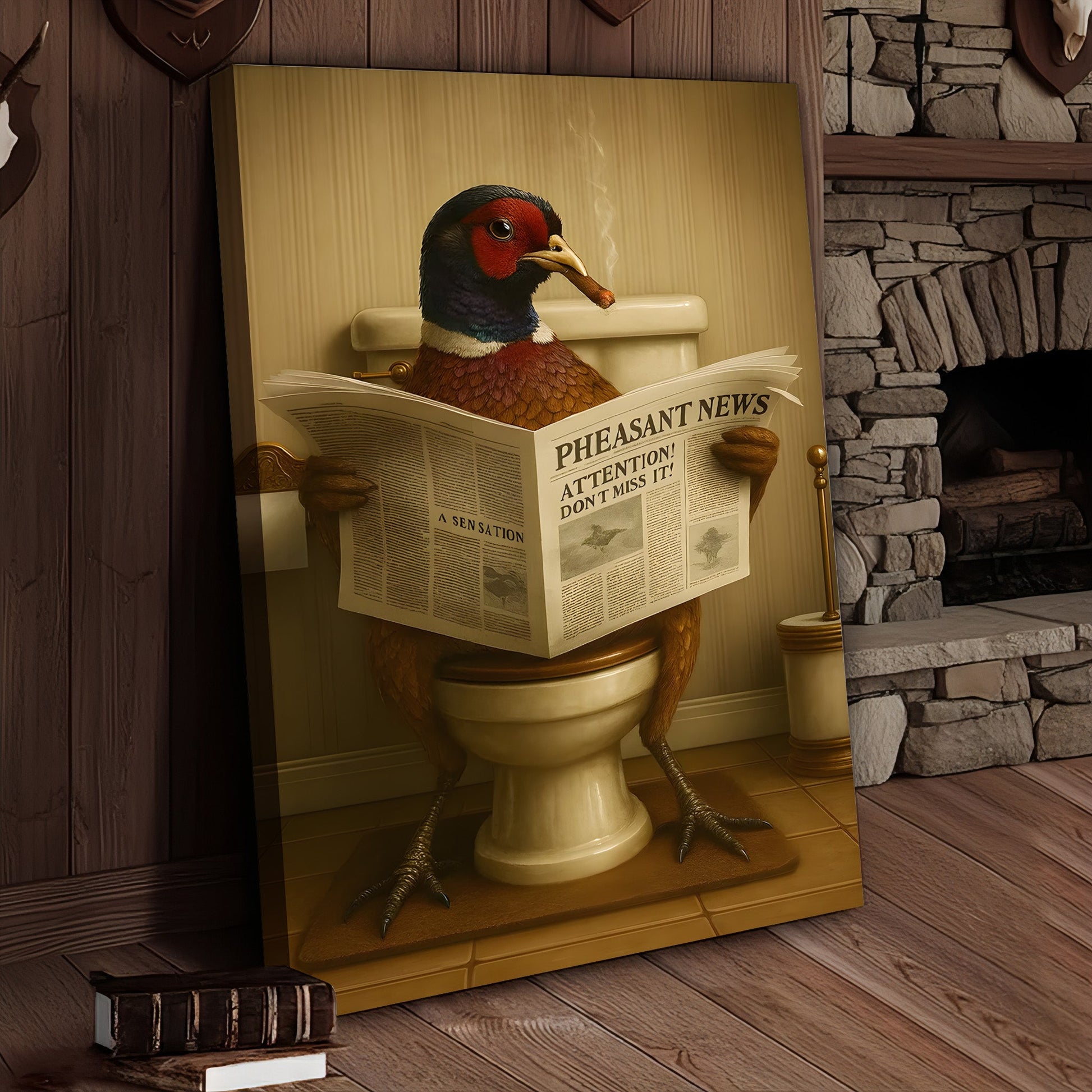 Phesan Reading News Smoking Bathroom Wall Art – Rustic Decor for Men, Hilarious Gift for Men, Hunter