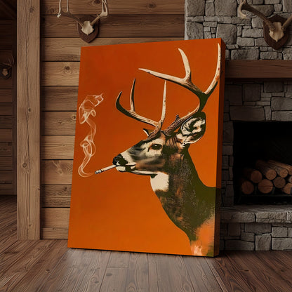 Smoking Buck Deer Canvas – Funny Hunting Wall Art for Man Caves - Gift for Hunters & Redneck Vibes