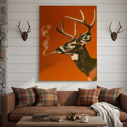 Smoking Buck Deer Canvas – Funny Hunting Wall Art for Man Caves - Gift for Hunters & Redneck Vibes