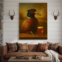 Pheasant With Smoking & Cocktail Glasses Canvas – Hunting Lodge Decor Perfect Gift for Hunters & Cocktail Glasses Lovers