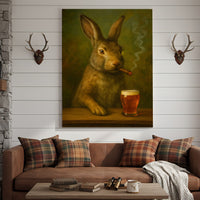 Funny Rabbit Smoking and Drinking Cocktail Glasses Canvas Wall Art – Rustic Cabin Decor