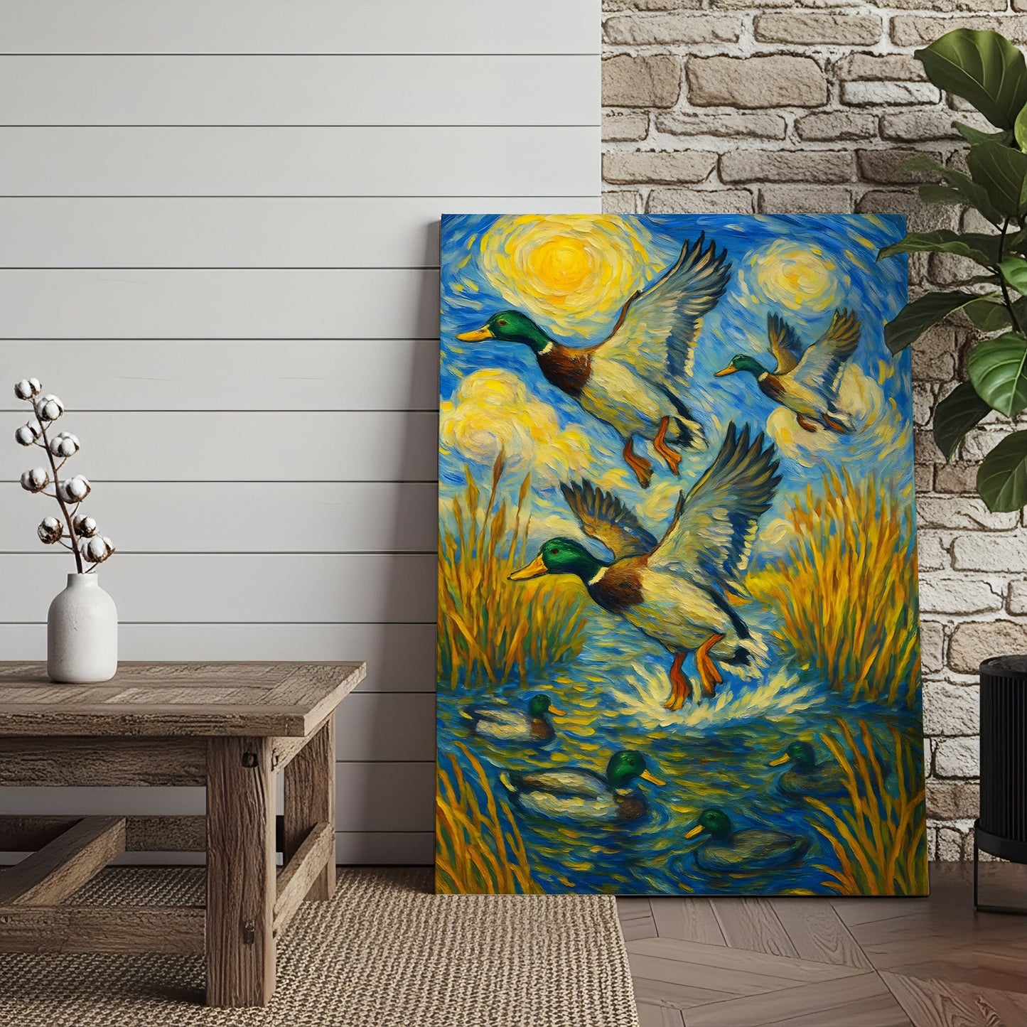 Flying Mallard Duck Hunting Canvas – Rustic Wildlife Wall Art