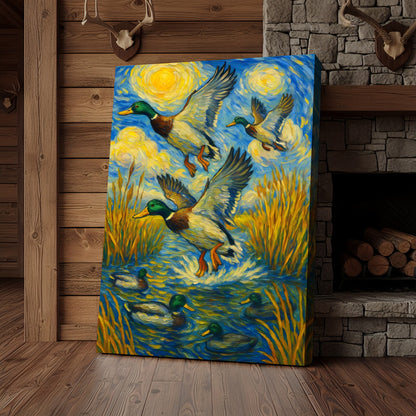 Flying Mallard Duck Hunting Canvas – Rustic Wildlife Wall Art