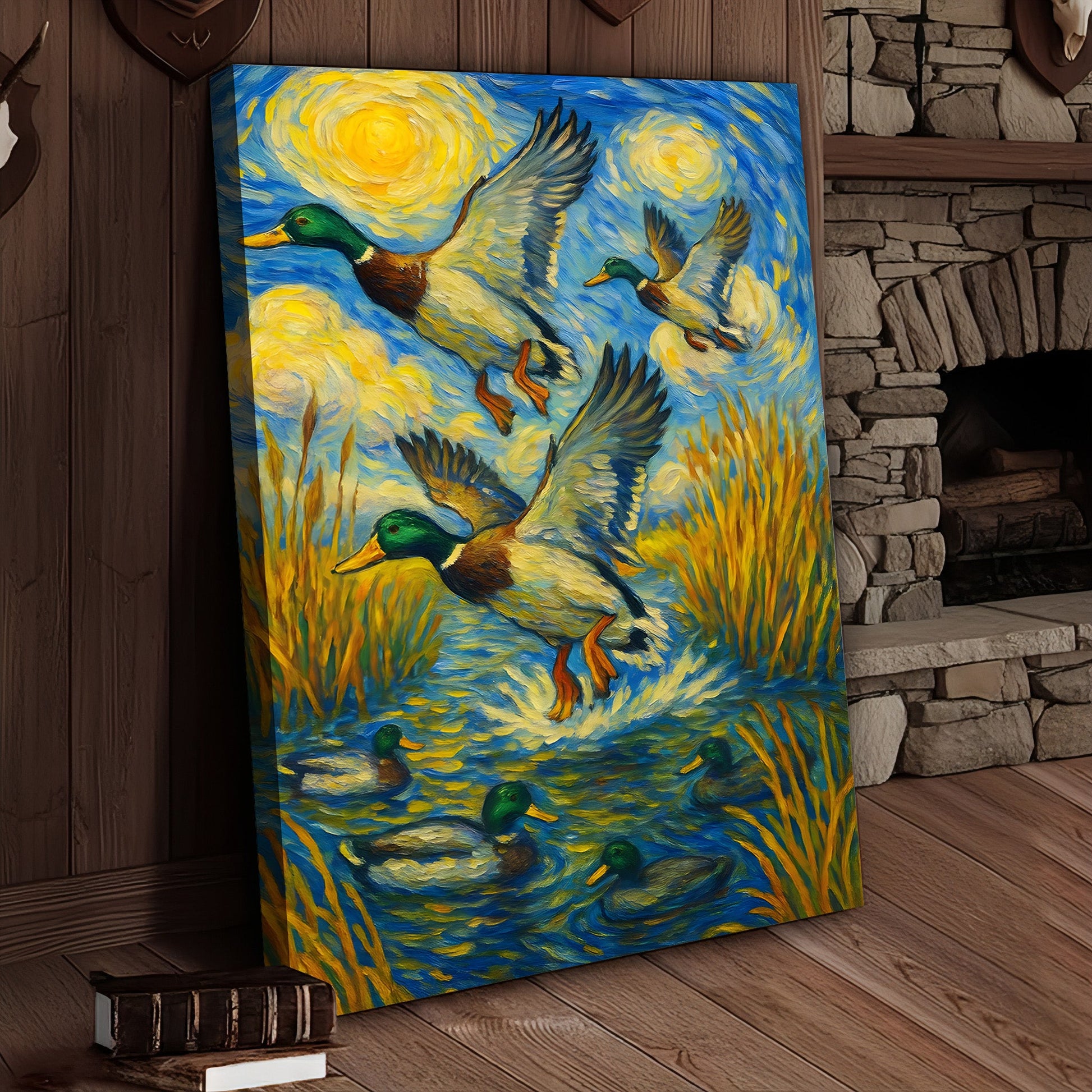 Flying Mallard Duck Hunting Canvas – Rustic Wildlife Wall Art
